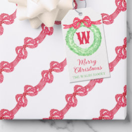 Vattenfärg Red Polka Dot Bow Monogram Wandeans Presentetikett