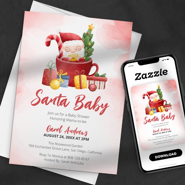 Vattenfärg Red Santa Baby, juljuskuss för Inbjudningar (Skapare uppladdad)