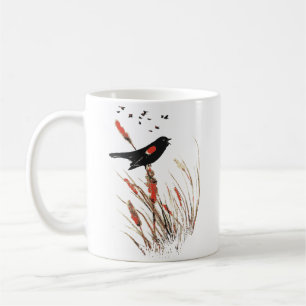 Vattenfärg Red Winged Blackbird Bird Art Kaffemugg