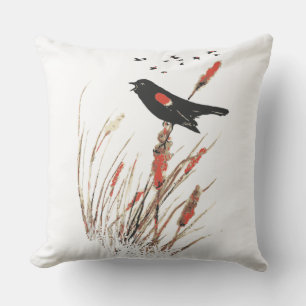 Vattenfärg Red Winged Blackbird Bird Art Kudde