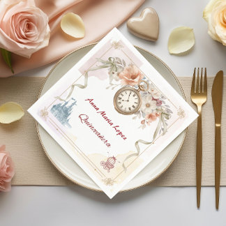Vattenfärg regnbåge Askungen tema quinceanera Pappersservett