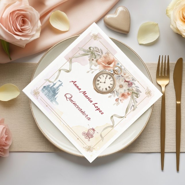 Vattenfärg regnbåge Askungen tema quinceanera Pappersservett (Skapare uppladdad)