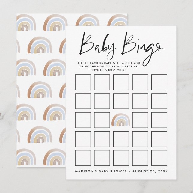 Vattenfärg Regnbåge Baby Shower Bingo Kort (Fram/baksida)
