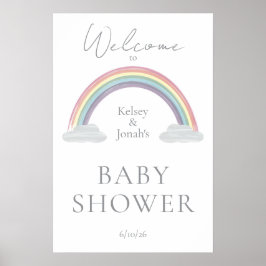 Vattenfärg Regnbåge Baby Shower Välkomstaffisch Poster