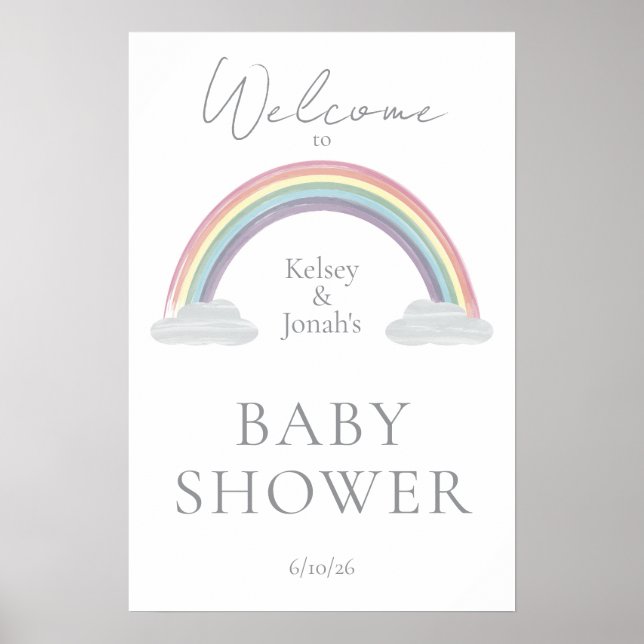 Vattenfärg Regnbåge Baby Shower Välkomstaffisch Poster (Framsidan)