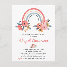 Vattenfärg Regnbåge Blommig Baby Shower Inbjudan