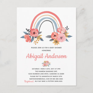 Vattenfärg Regnbåge Blommig Baby Shower Inbjudan