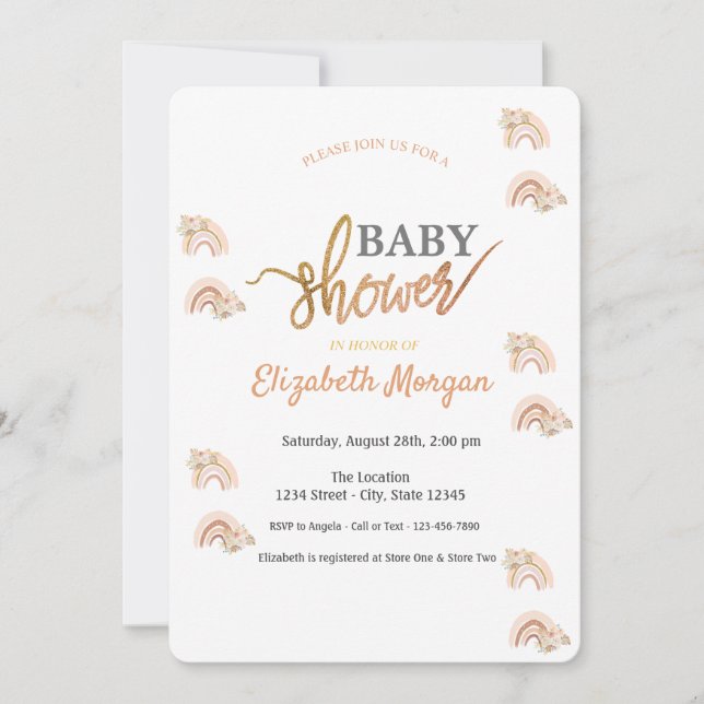 Vattenfärg Regnbåge Boho Blommor Baby Shower  Inbjudningar (Framsida)