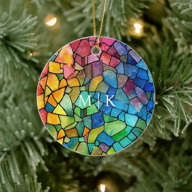 Vattenfärg Regnbåge Glasmosaik Julgransprydnad Keramik (Träd)