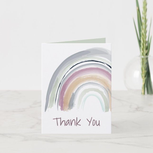 Vattenfärg Regnbåge i grönt, rosa, korall Tack Kort (Framsida)
