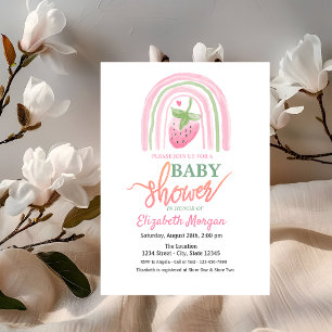 Vattenfärg Regnbåge Jordgubb Baby Shower Inbjudningar