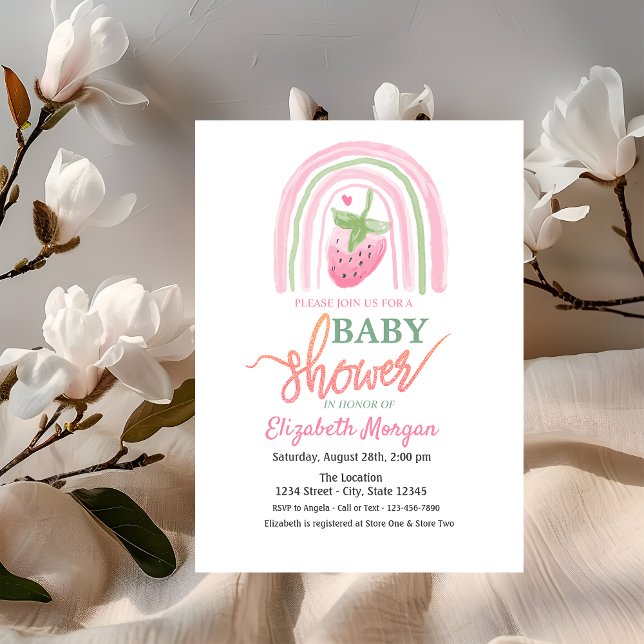 Vattenfärg Regnbåge Jordgubb Baby Shower   Inbjudningar (Skapare uppladdad)