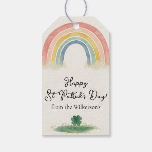 Vattenfärg Regnbåge & Klöver St. Patrick's Day Presentetikett