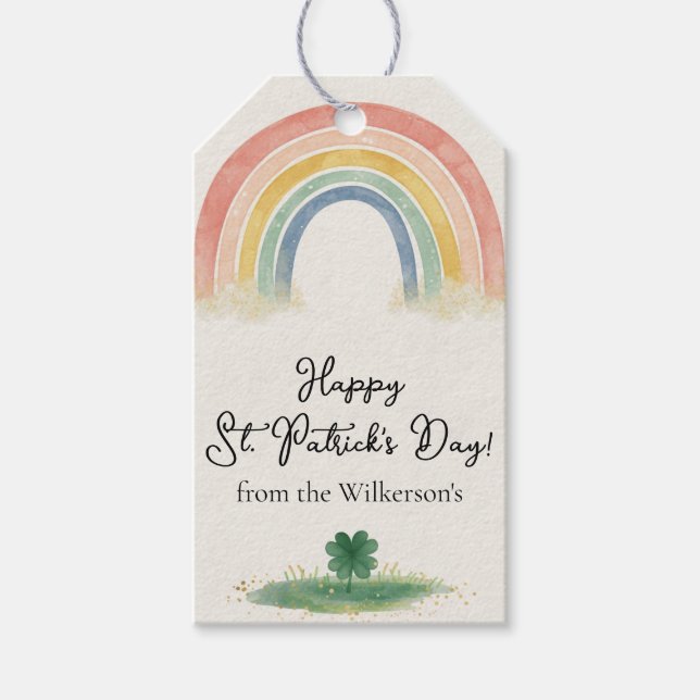 Vattenfärg Regnbåge & Klöver St. Patrick's Day  Presentetikett (Framsidan)