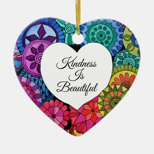 Vattenfärg regnbåge Mandala med hjärta Julgransprydnad Keramik (Framsidan)