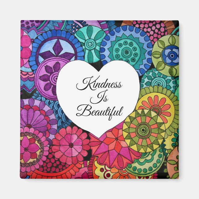 Vattenfärg regnbåge Mandala med hjärta Magnet (Framsidan)