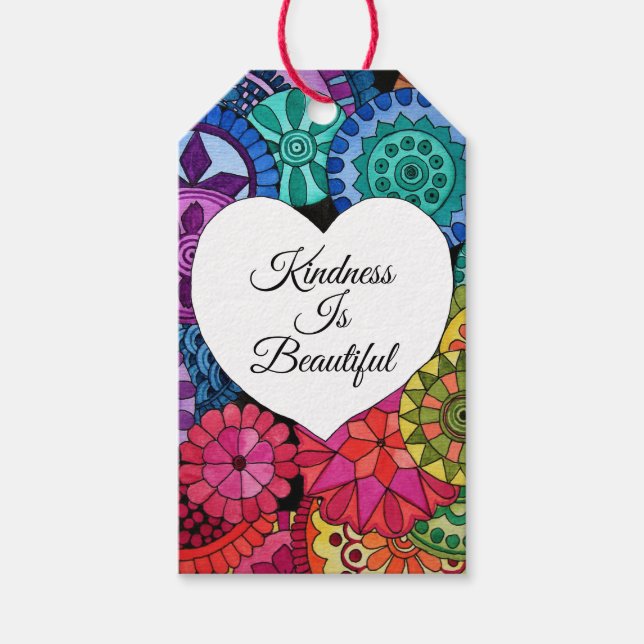 Vattenfärg regnbåge Mandala med hjärta Presentetikett (Framsidan)