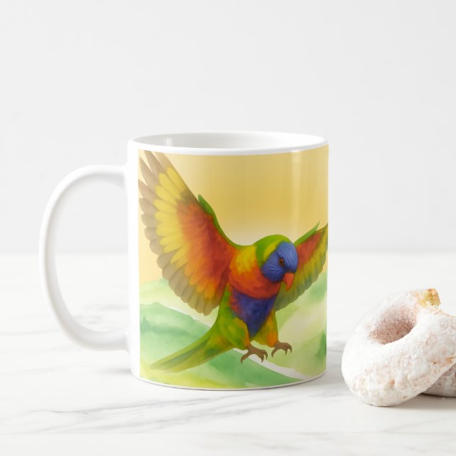 Vattenfärg Regnbågslorikit med solnedgångsstil Kaffemugg (Med munk)