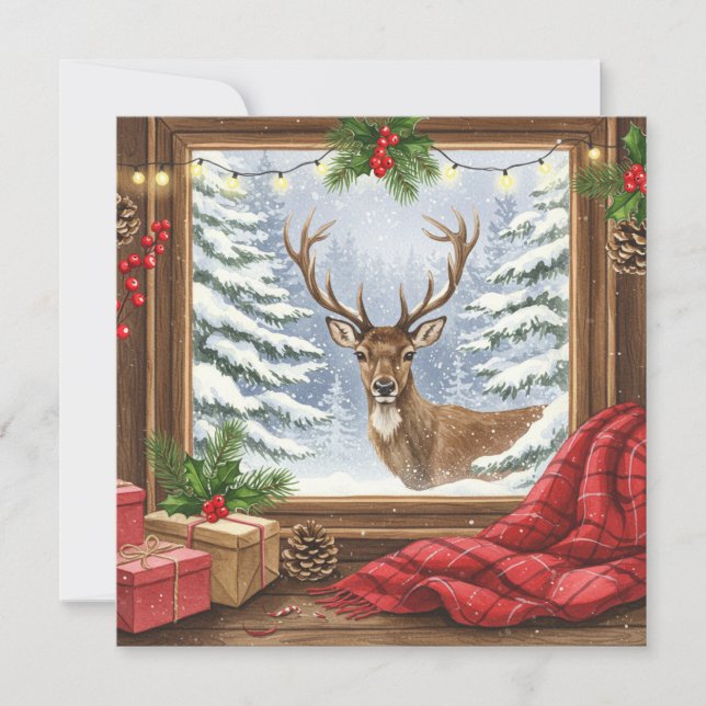 Vattenfärg ren jul  kort (Framsida)