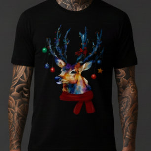Vattenfärg Ren Juldekorationer Högtid T Shirt