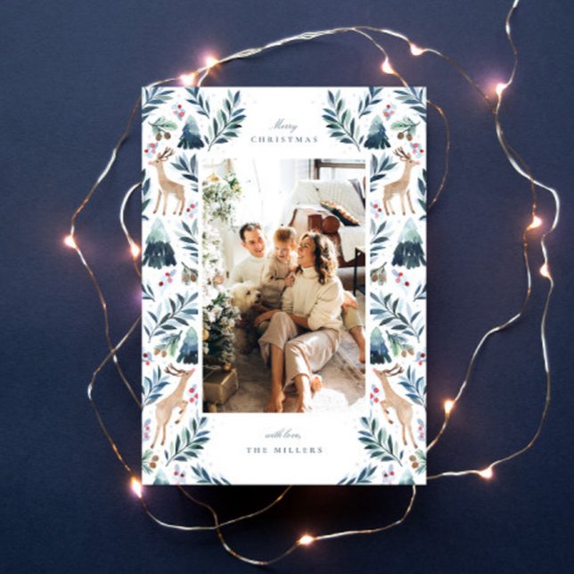 Vattenfärg Renar i Skogen Foto Julkort (Skapare uppladdad)