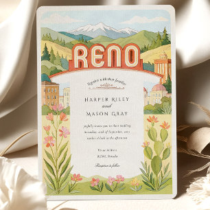 Vattenfärg RENO Nevada Mountain View Bröllop Inbjudningar