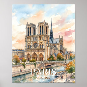 Vattenfärg Resa Katedralen Notre Dame de Paris Poster