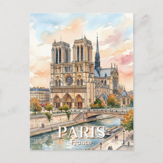 Vattenfärg Resa Katedralen Notre Dame de Paris Vykort