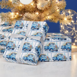 Vattenfärg Retro Blue Lastbil i Snöflingor Presentpapper