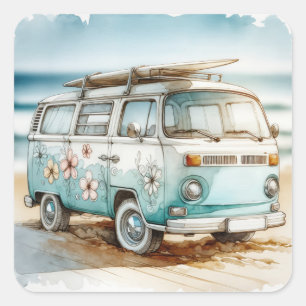Vattenfärg Retro Campervan med ytskiva Fyrkantigt Klistermärke