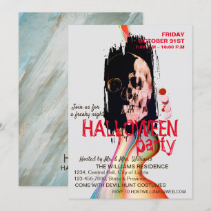 Vattenfärg Retro Skull Skeleton Halloween Art Inbjudningar