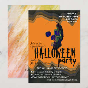Vattenfärg Retro Skull Skeleton Halloween Art Inbjudningar