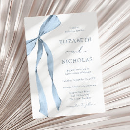 Vattenfärg Ribbon Bow Dusty Blue Bröllop Inbjudningar