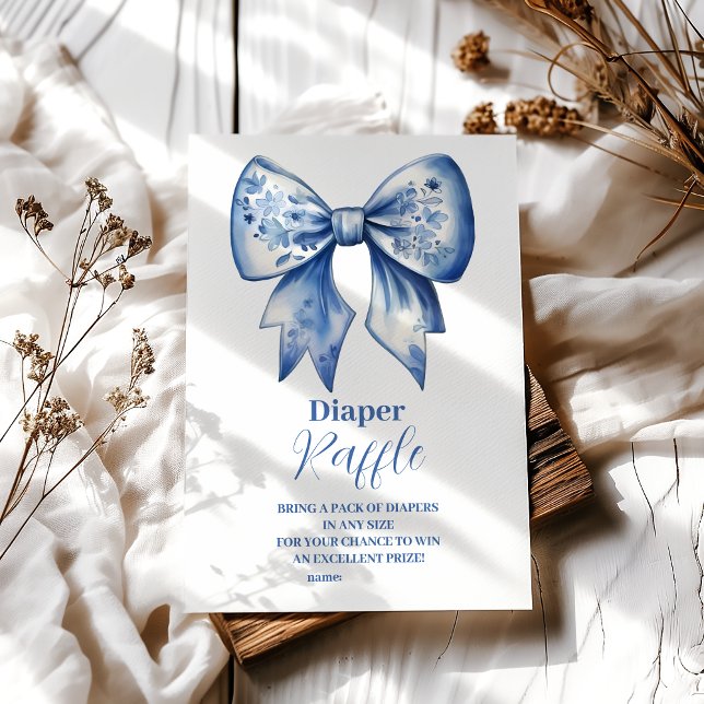 Vattenfärg Ribbon Dusty Blue Bow Raffle Diapper Tilläggskort (Skapare uppladdad)