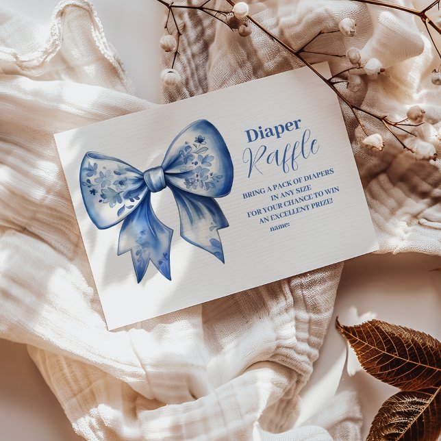 Vattenfärg Ribbon Dusty Blue Bow Raffle Diapper Tilläggskort (Skapare uppladdad)