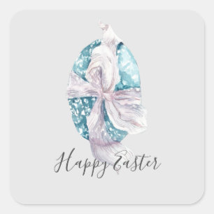 Vattenfärg Ribbon Wrapped Egg Påsk Fyrkantigt Klistermärke