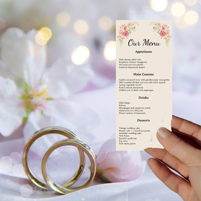 Vattenfärg Ring i blommor på Beige-menykortet Inbjudningar (Skapare uppladdad)