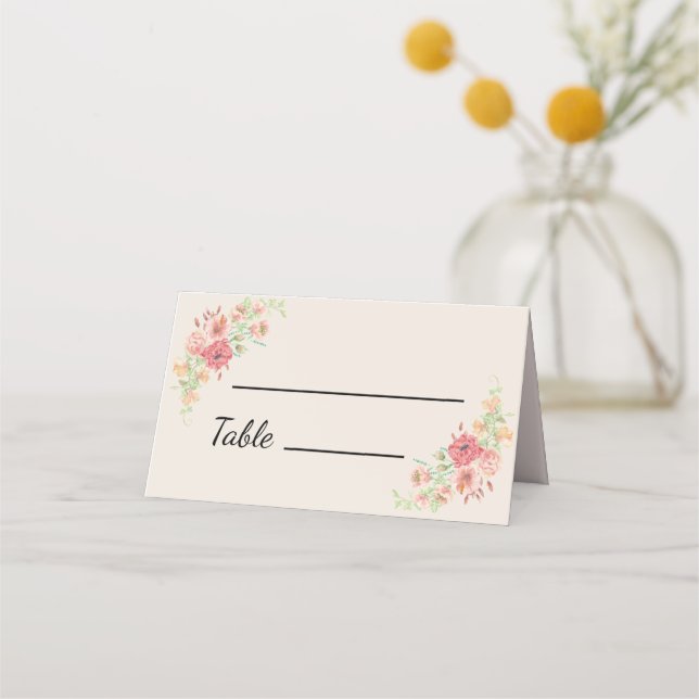 Vattenfärg Ring i blommor på Beige Place Cards Placeringskort (Framsida)