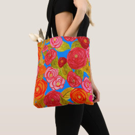 Vattenfärg Ro Garden Flowers On Aqua Tote Tygkasse