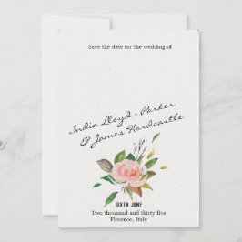 Vattenfärg Ro och bladfärg blommigt bröllop Spara Datumet