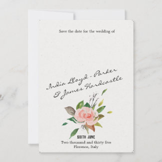 Vattenfärg Ro och bladfärg blommigt bröllop Spara Datumet