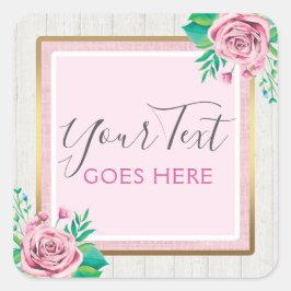 Vattenfärg Ro och Rustic Wood Shabby chic Cottage Fyrkantigt Klistermärke