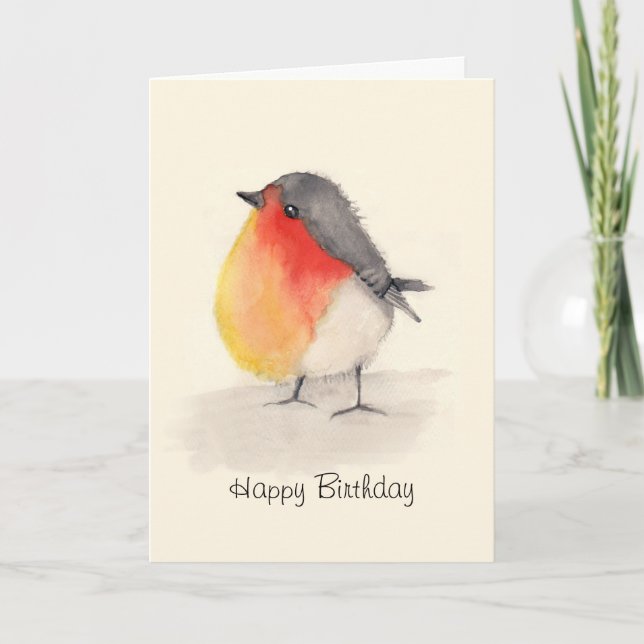 Vattenfärg Robin Birthday-kort Kort (Framsida)