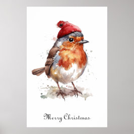 Vattenfärg Robin Jul Vägg Dekoration Poster