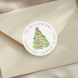 Vattenfärg Röd Båge Julgran Returadress Runt Klistermärke