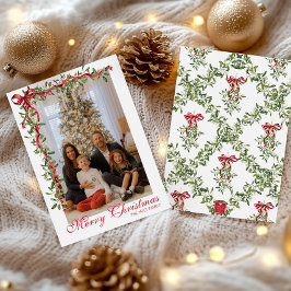 Vattenfärg Röd Båge Mistel Krans Foto Julkort