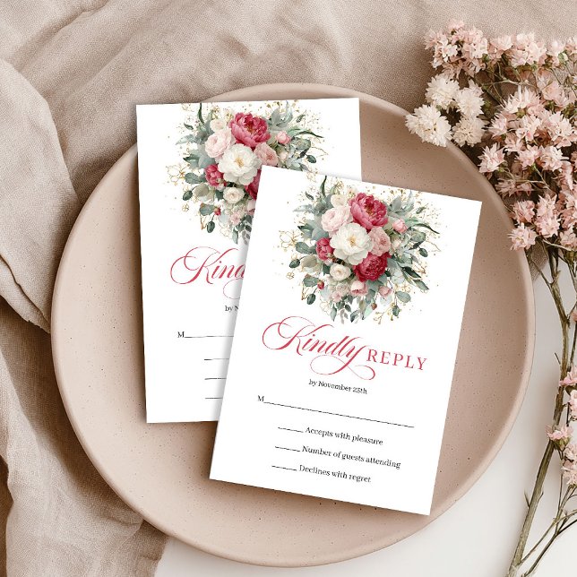 Vattenfärg röd blommande bröllops-RSVP-kort konst OSA Kort (Watercolor red floral wedding RSVP card art

)