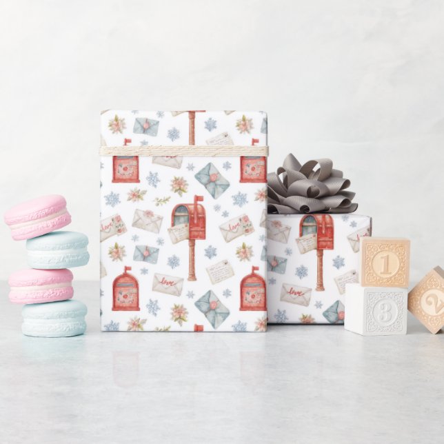 Vattenfärg Röd brevlåda julmönster Presentpapper (Baby Shower)