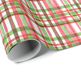Vattenfärg Röd & Grön Julrutig Presentpapper