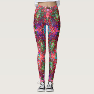 Vattenfärg Röd Groovy Abstrakt Retro Flytande Virv Leggings